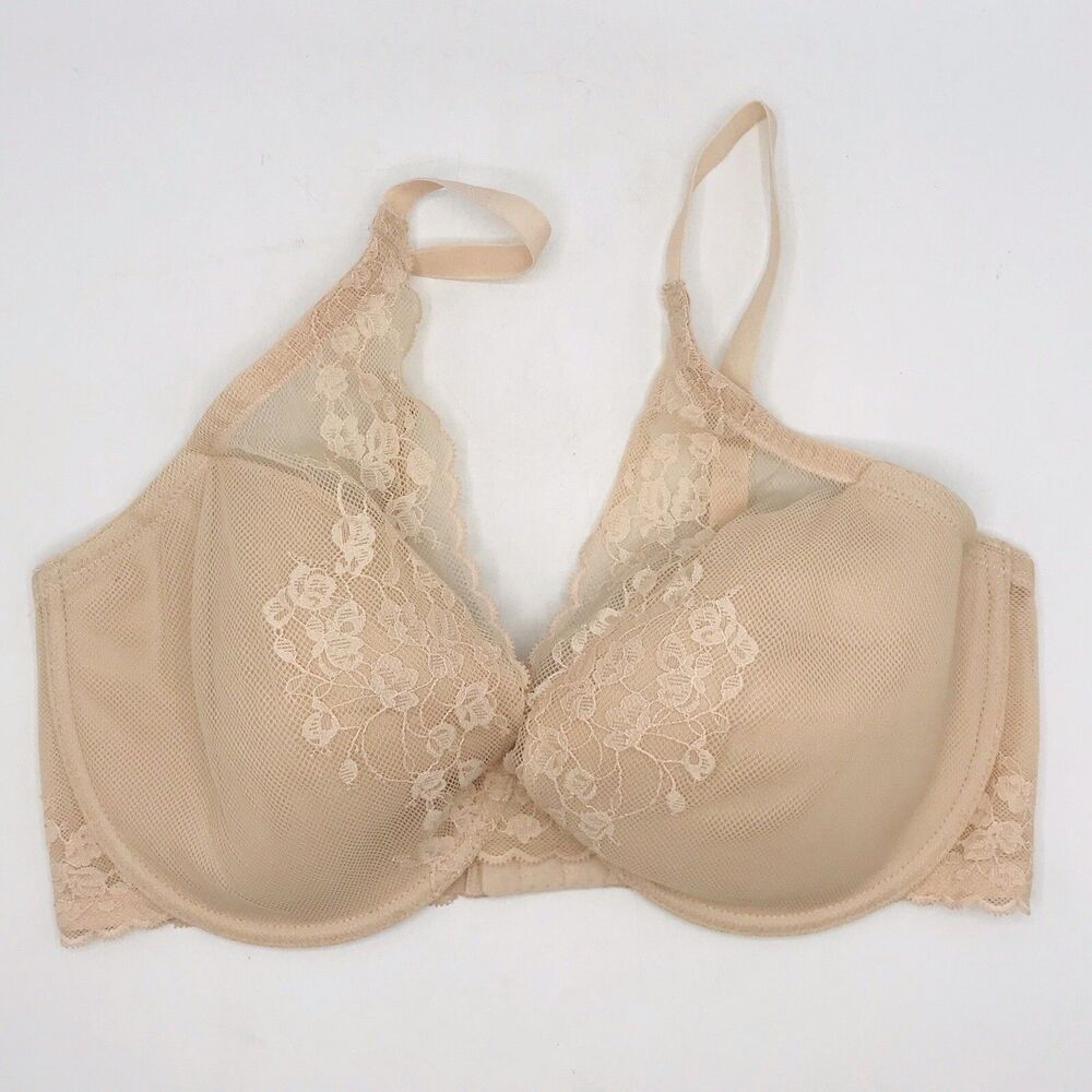 Natori Bra Tan Lace Underwire Adjustable Clasp Back Classic Loungewear 34DDD